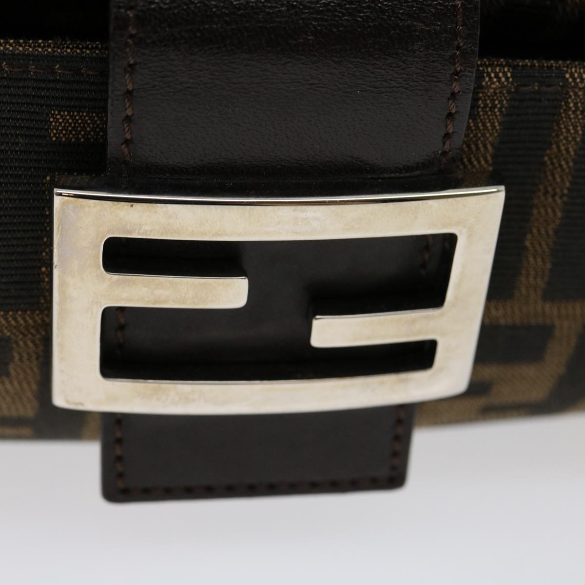 FENDI Zucca Canvas Mamma Baguette Shoulder Bag Black Brown ar7113