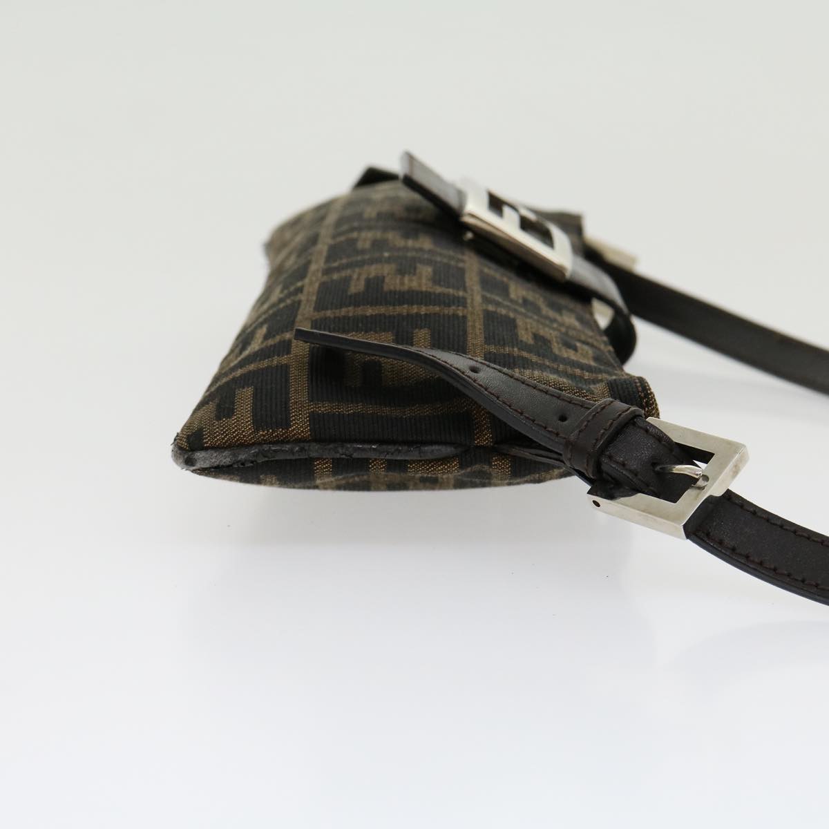 FENDI Zucca Canvas Mamma Baguette Shoulder Bag Black Brown ar7113