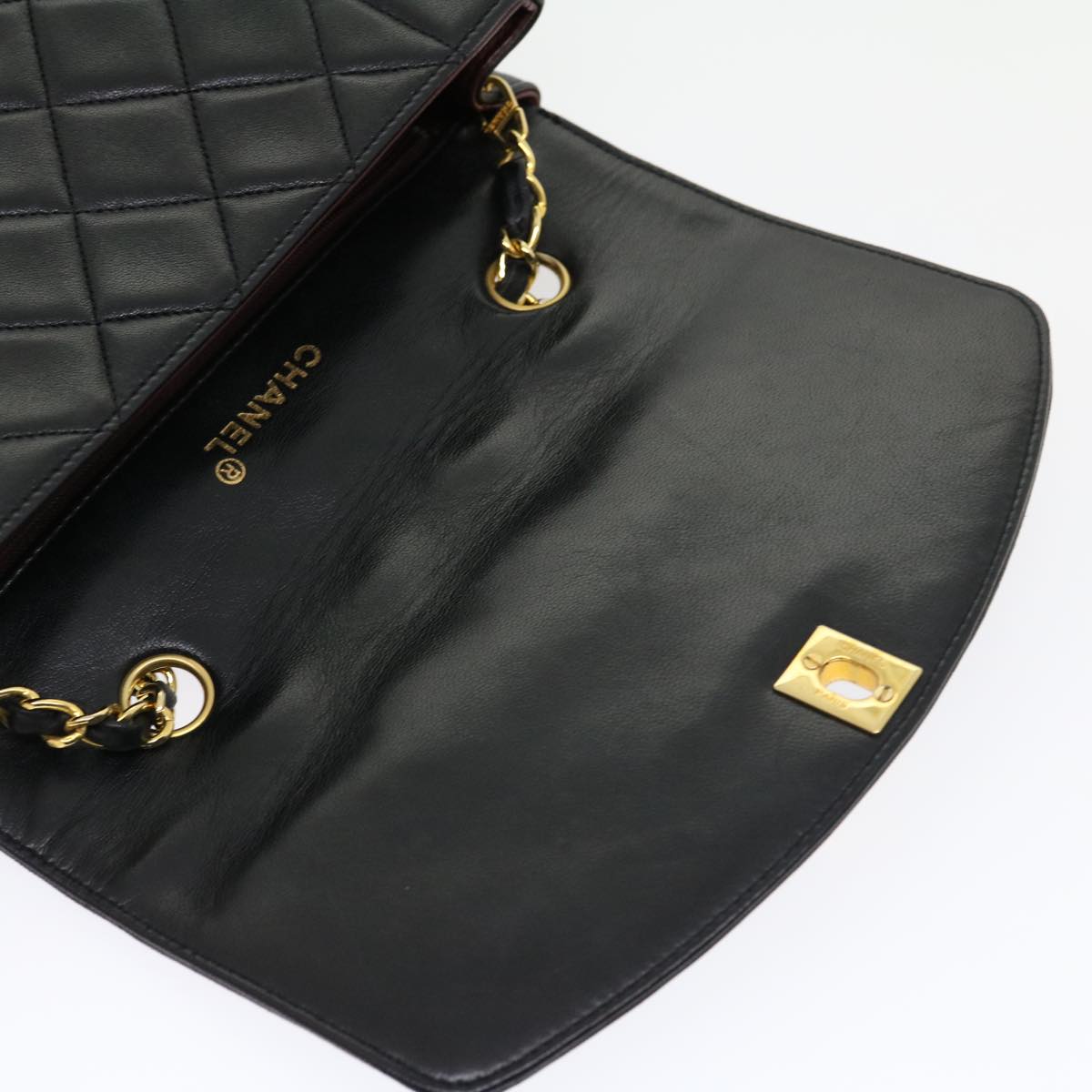 CHANEL Matelasse Diana Turn Lock Chain Shoulder Bag Lamb Skin Black ar7368A