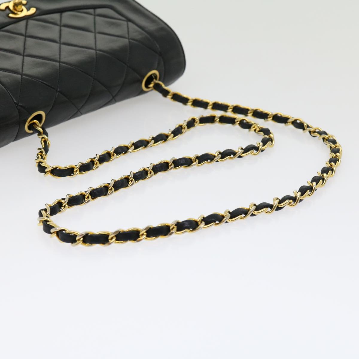 CHANEL Matelasse Diana Turn Lock Chain Shoulder Bag Lamb Skin Black ar7368A