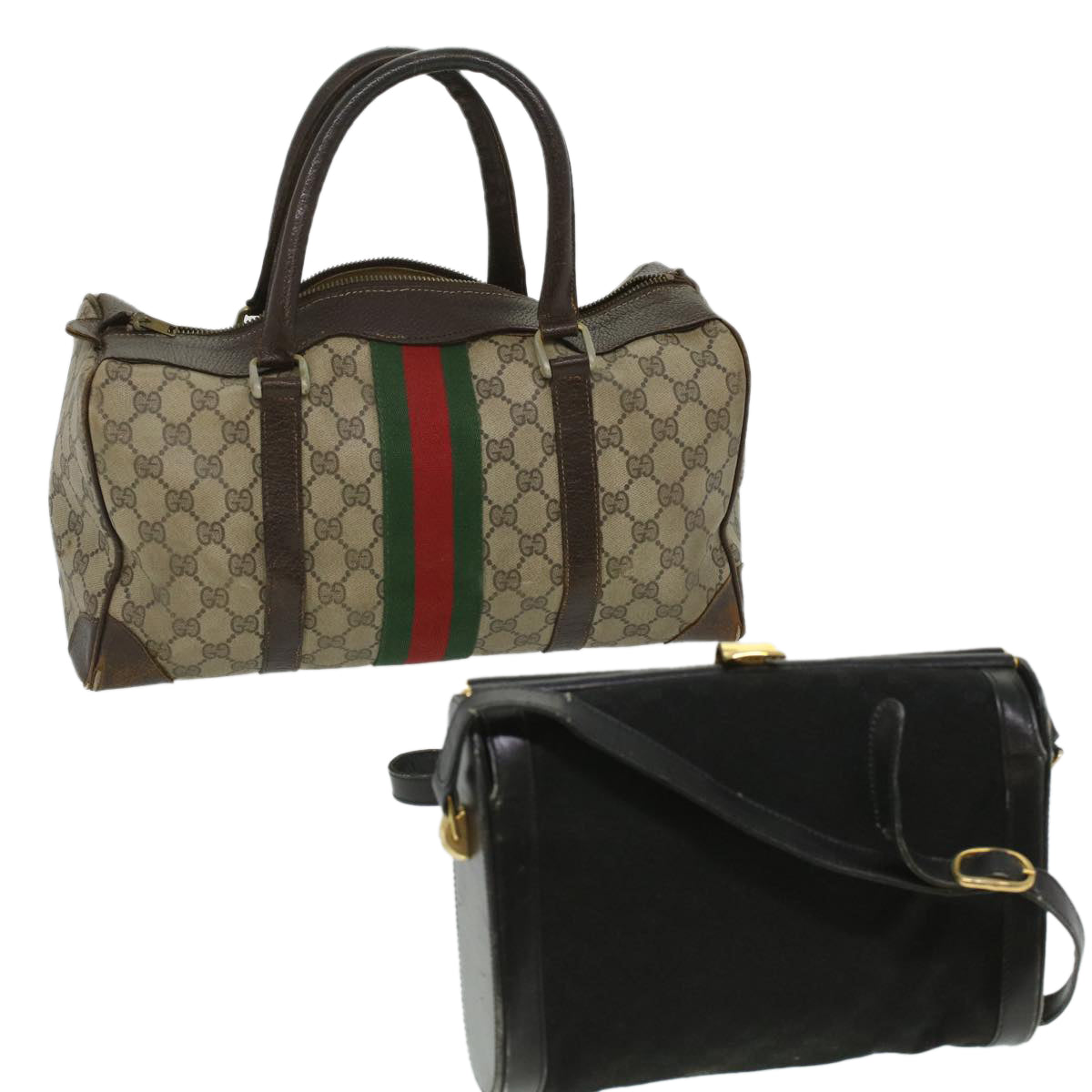 GUCCI GG Canvas Web Sherry Line Hand Bag 2Set Beige Red Green ar8498
