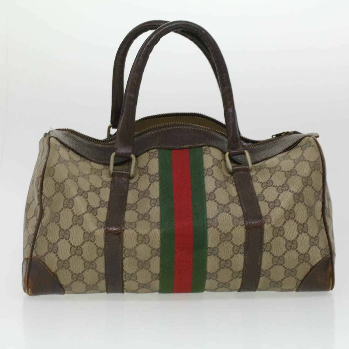 GUCCI GG Canvas Web Sherry Line Hand Bag 2Set Beige Red Green ar8498