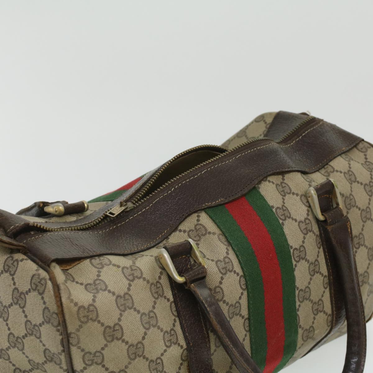 GUCCI GG Canvas Web Sherry Line Hand Bag 2Set Beige Red Green ar8498