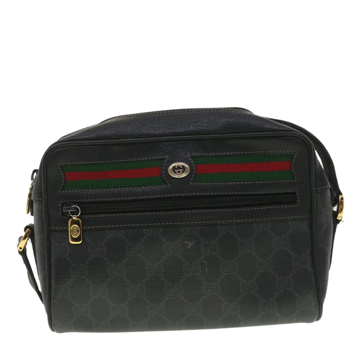 GUCCI GG Canvas Web Sherry Line Shoulder Bag Black Red 119.02.087 ar8721