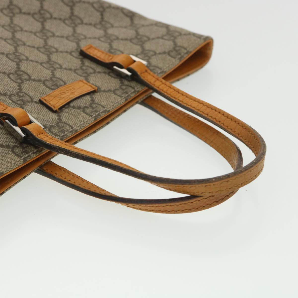 GUCCI GG Canvas Hand Bag PVC Leather Beige Orange 117551 ar8725