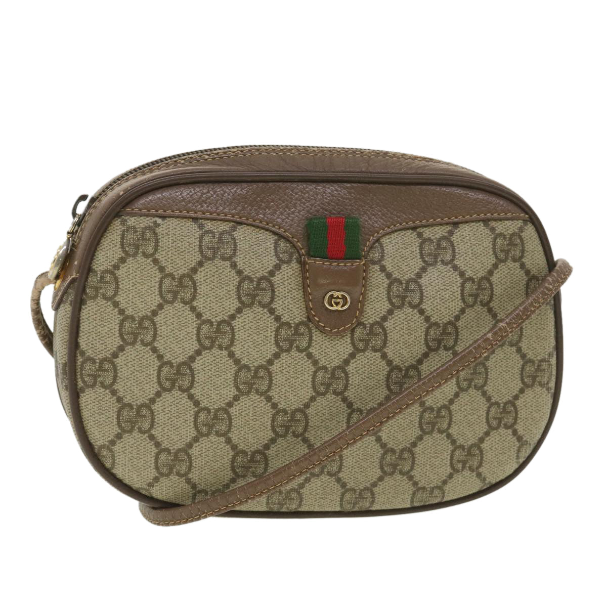 GUCCI GG Canvas Web Sherry Line Shoulder Bag Beige Red 007.754.6112 ar9145