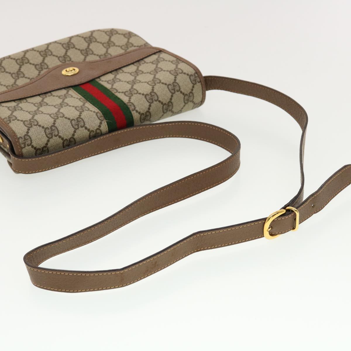 GUCCI GG Canvas Web Sherry Line Shoulder Bag Beige Red 001.113.6862 ar9275