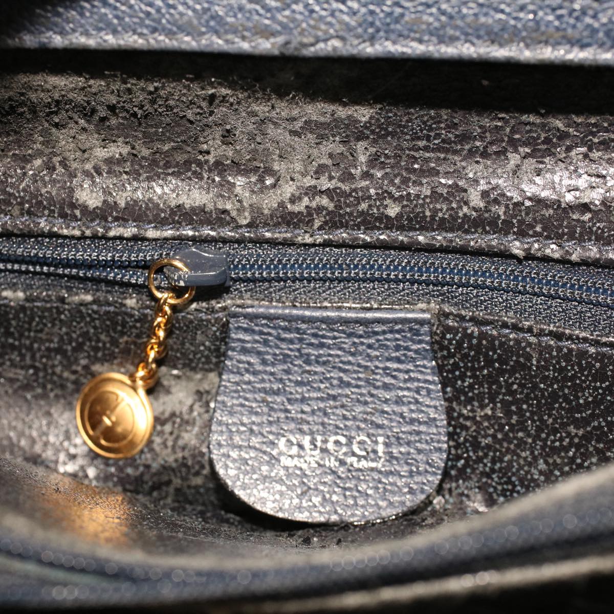 GUCCI Bamboo Hand Bag Suede Navy Brown ar9457