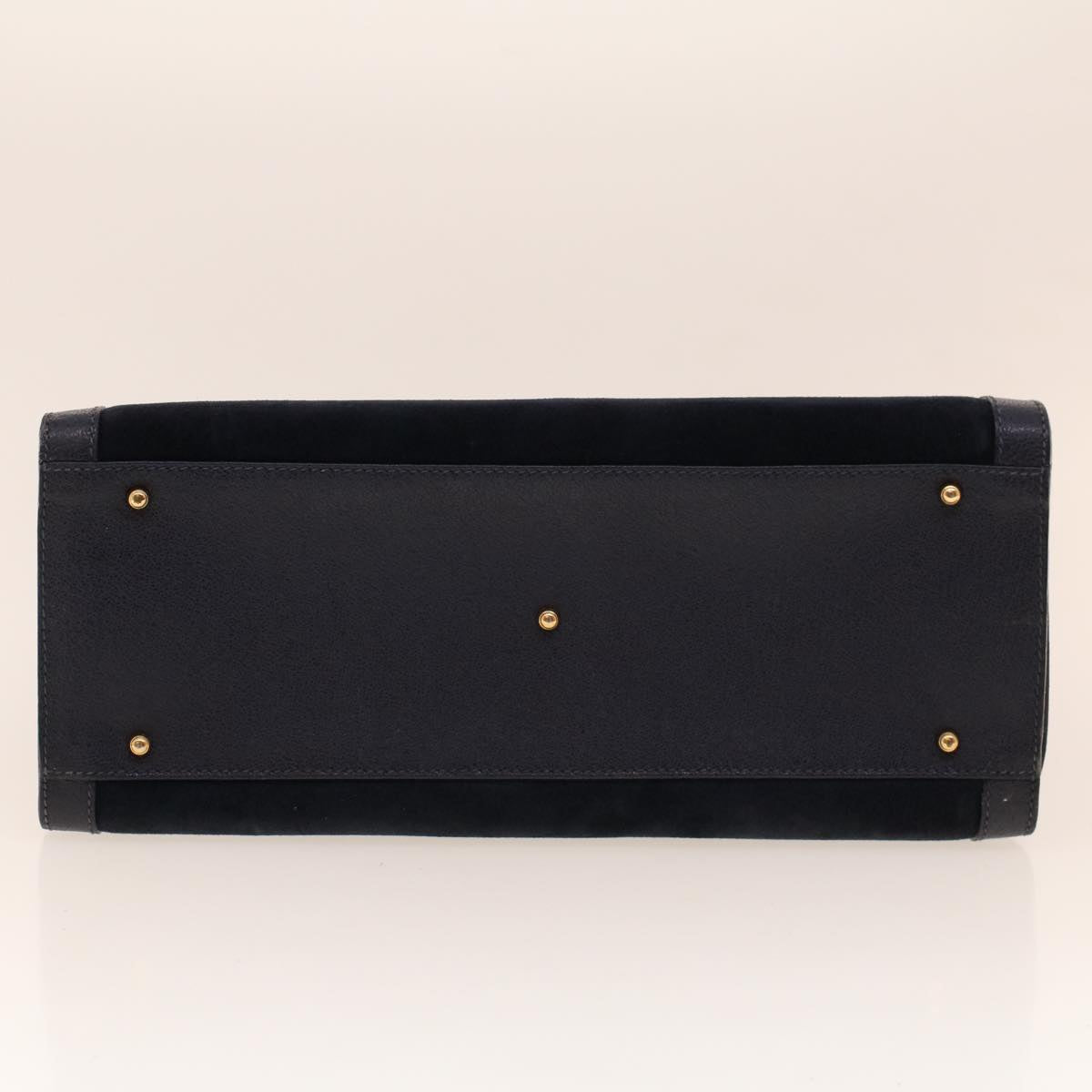 GUCCI Bamboo Hand Bag Suede Navy Brown ar9457