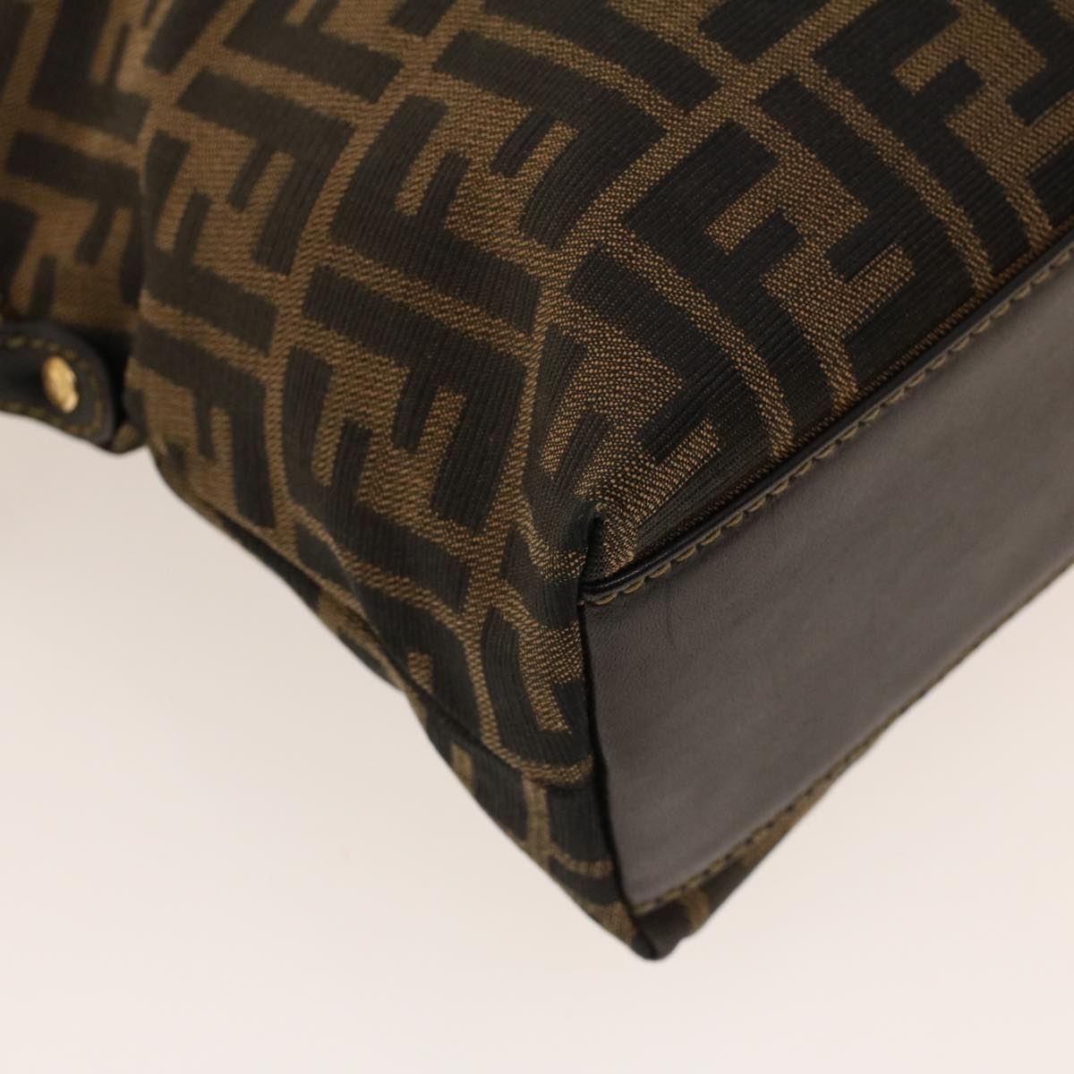 FENDI Zucca Canvas Hand Bag Nylon Brown Black ar9472