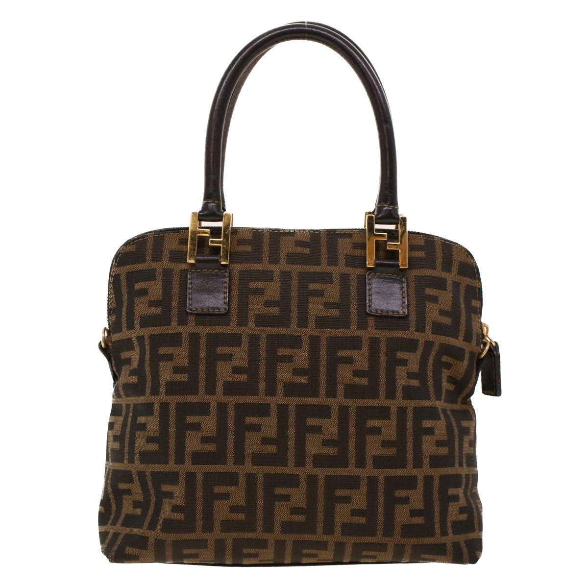 FENDI Zucca Canvas Hand Bag Nylon Brown Black ar9472