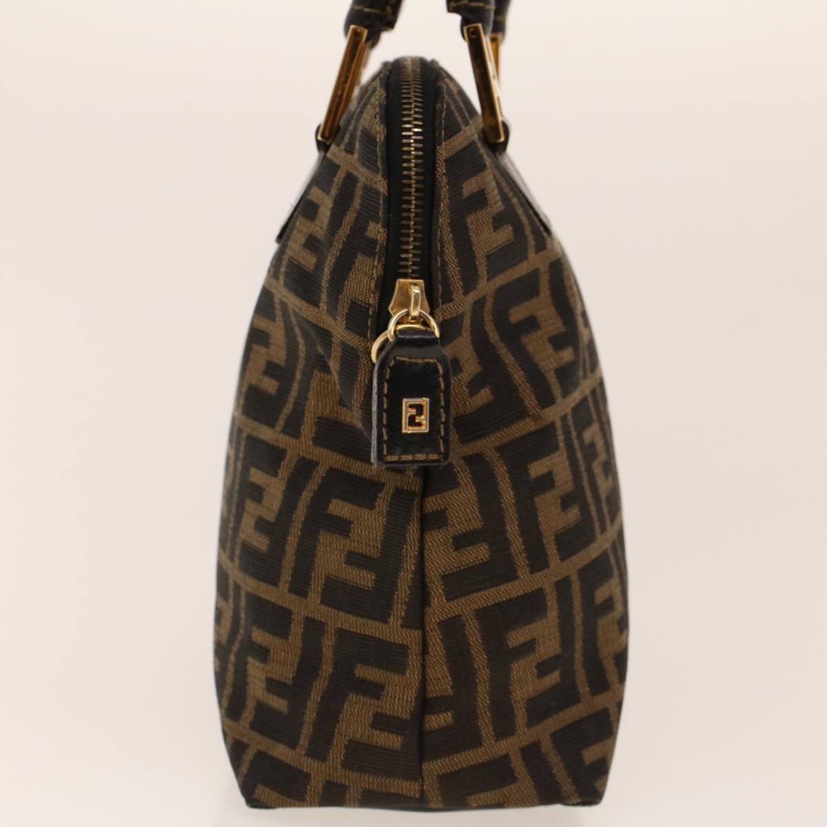 FENDI Zucca Canvas Hand Bag Nylon Brown Black ar9472