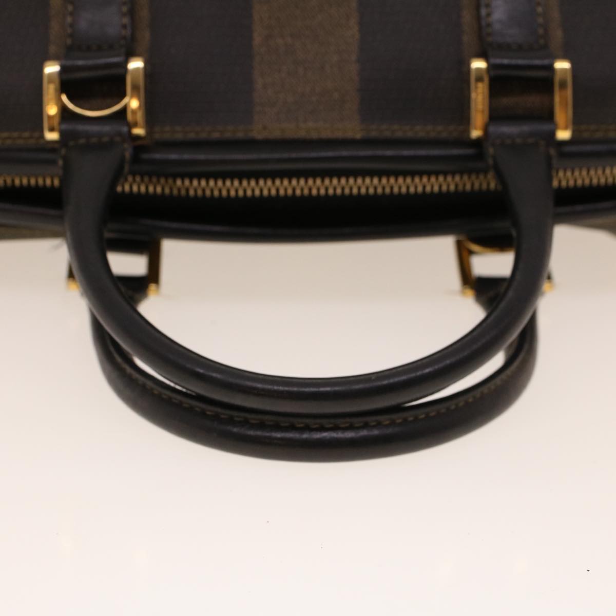 FENDI Pecan Canvas Mini Boston Bag PVC Leather Brown Black ar9480