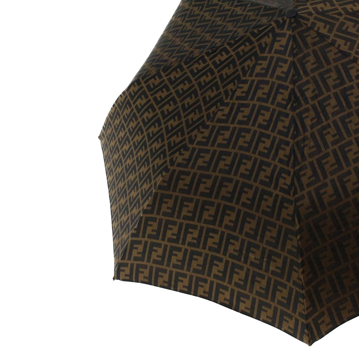 FENDI Zucca Canvas Folding Umbrella Nylon Brown Black ar9758