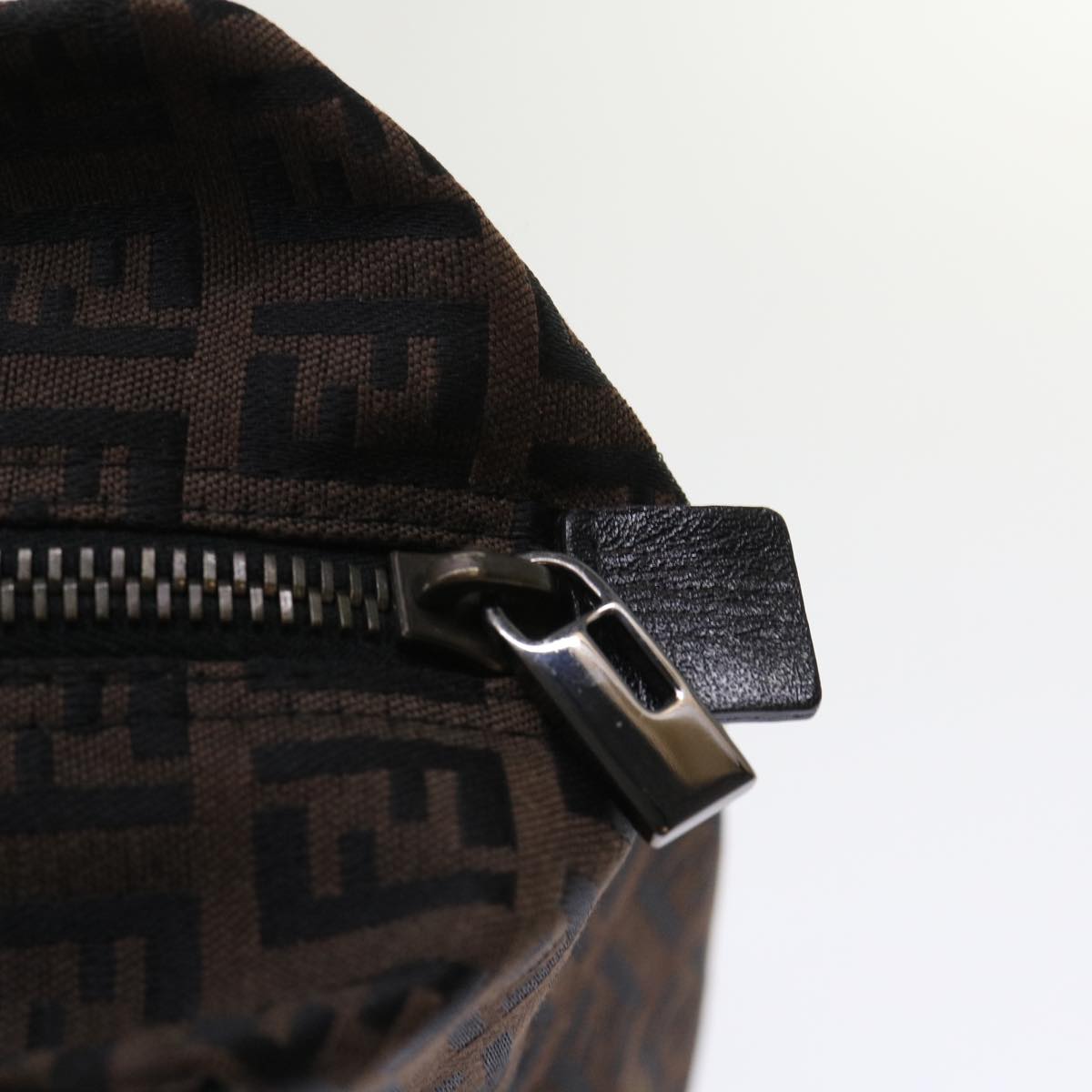 FENDI Zucchino Canvas Hand Bag Nylon Brown Black ar9763