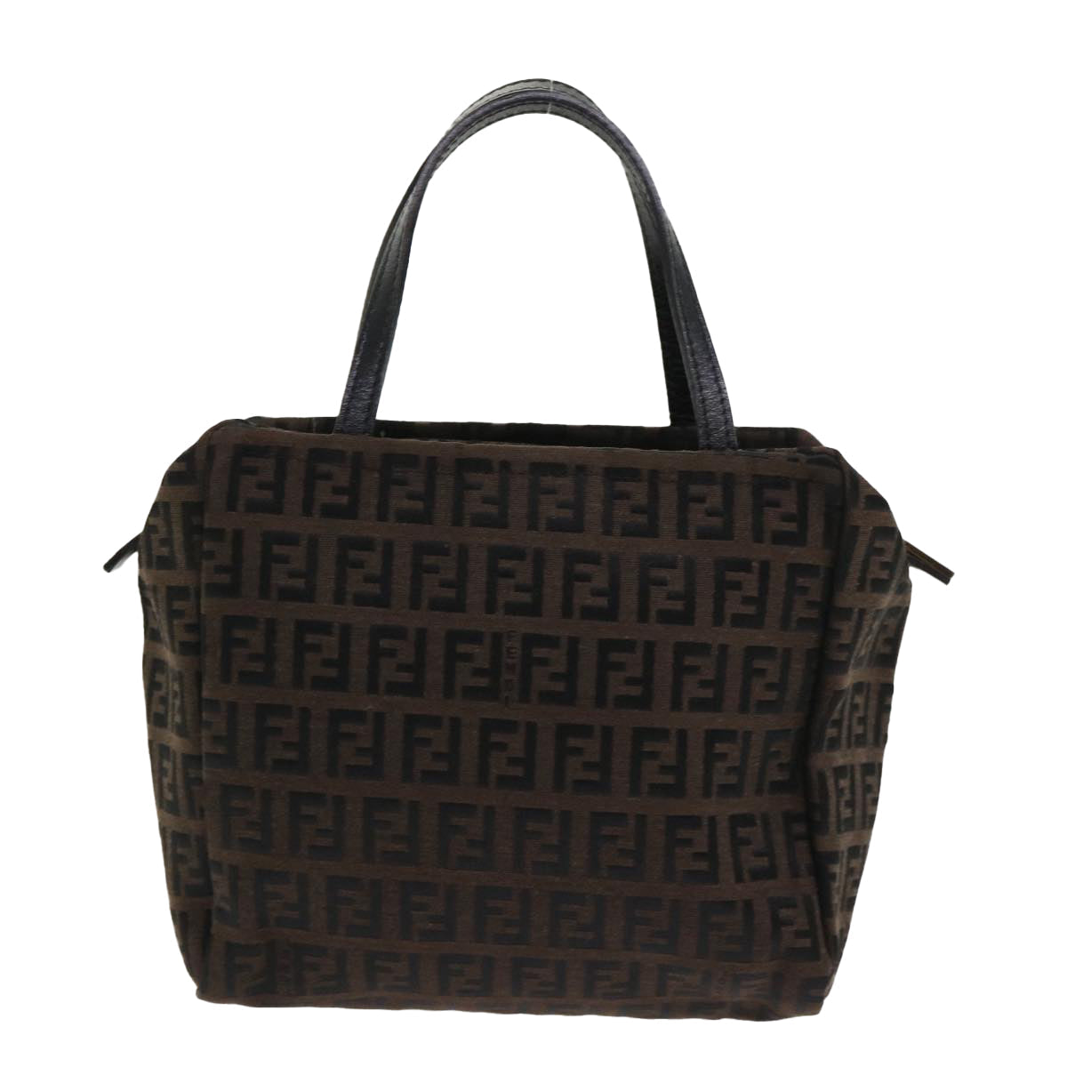 FENDI Zucchino Canvas Hand Bag Nylon Brown Black ar9763