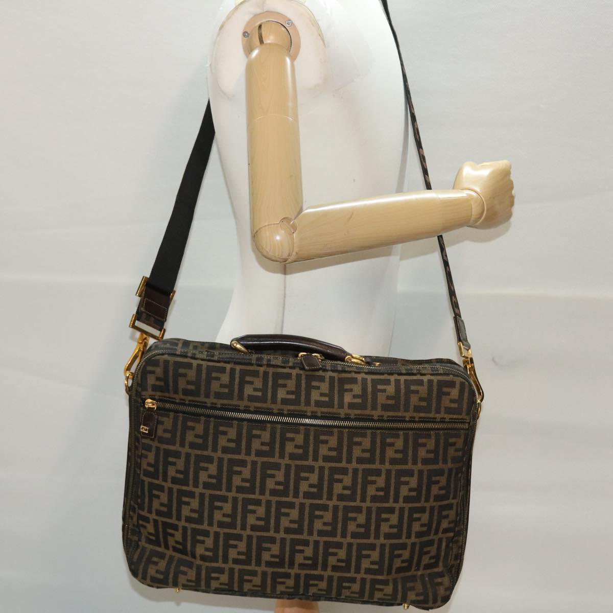 FENDI Zucca Canvas Hand Bag 2way Black Brown ar9852