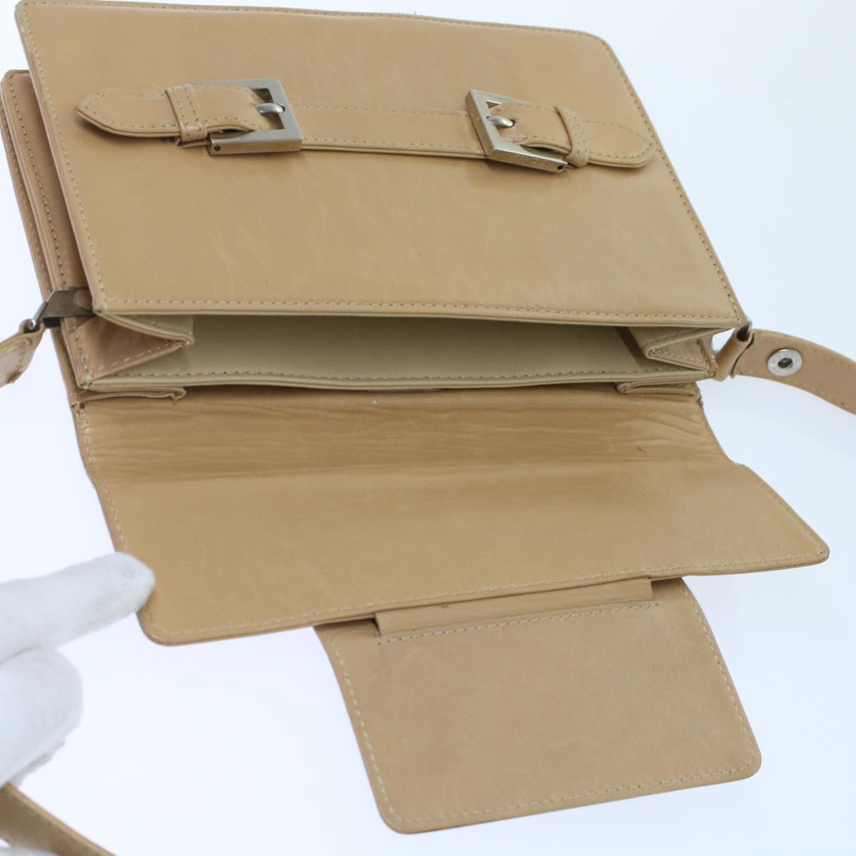 FENDI Shoulder Bag Leather Beige ar9994