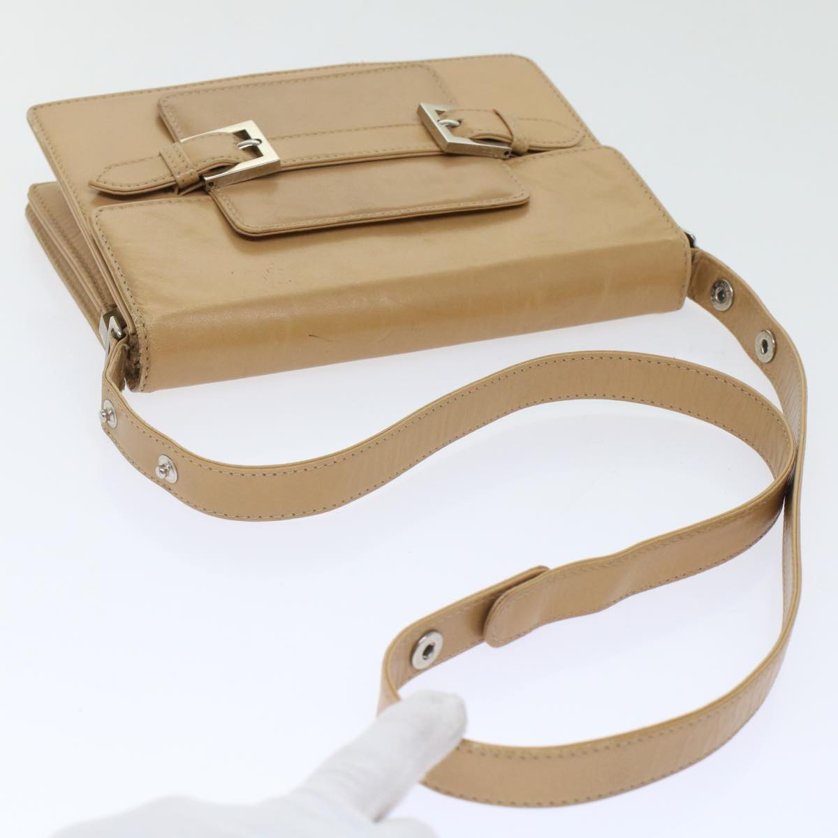 FENDI Shoulder Bag Leather Beige ar9994
