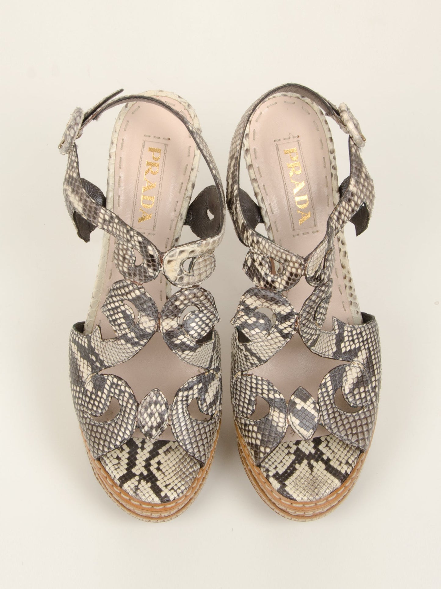 Beige Python Platform Sandals
