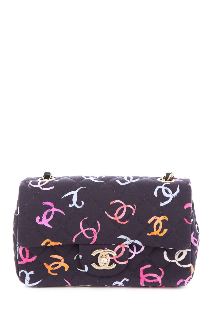 Chanel 2024 Black CC Printed Fabric Multicolor Handbag