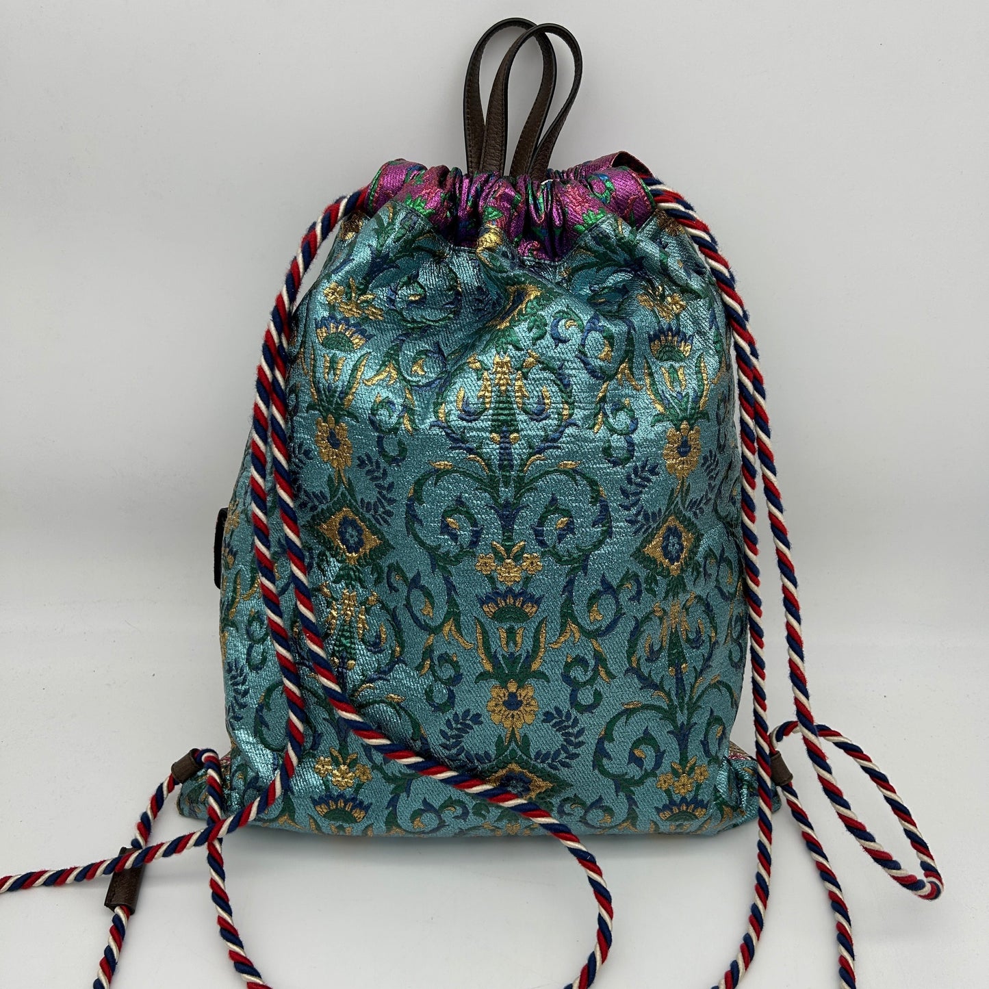 Gucci Embroidered Brocade Multicolor Drawstring Backpack Medium