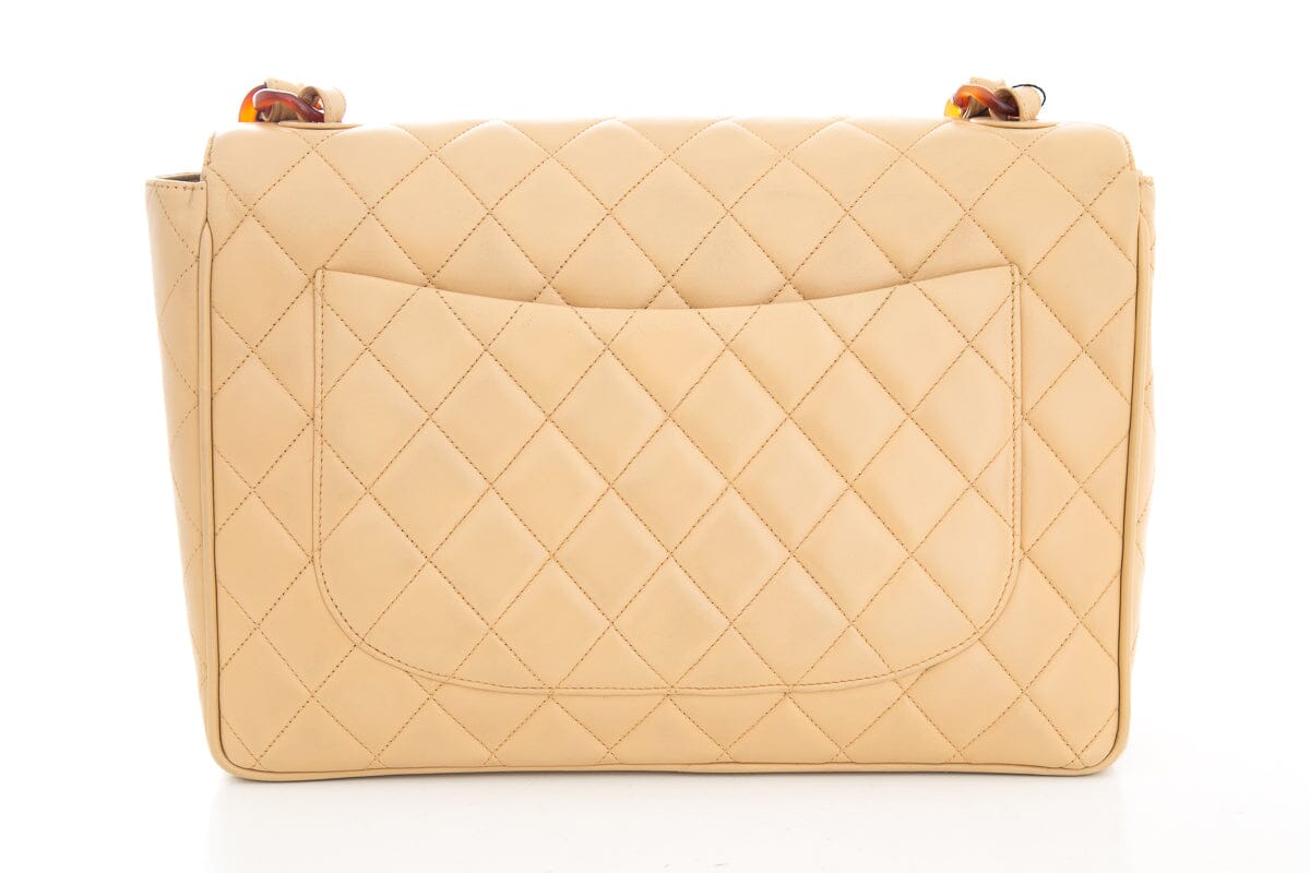 Chanel Vintage 1994/96 Beige Maxi Jumbo Flap Lambskin Handbag