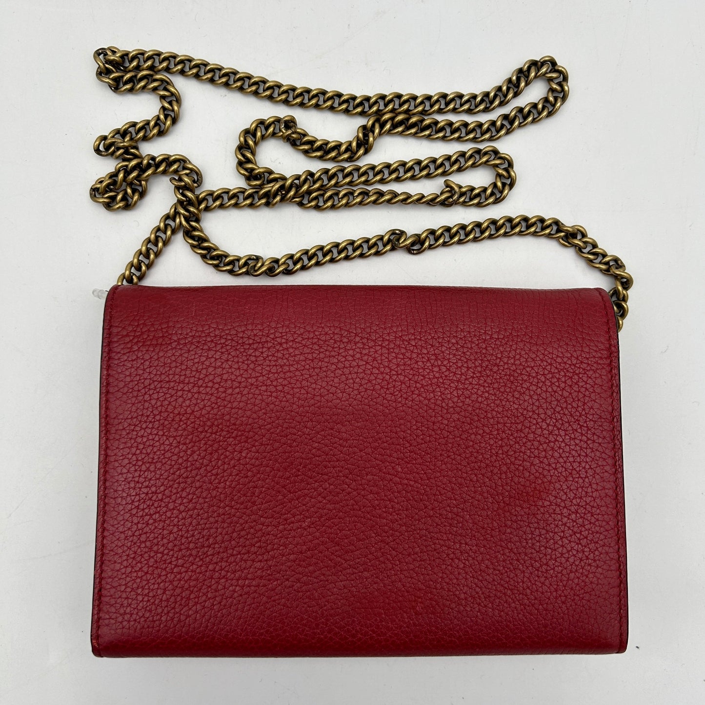 Gucci Red Leather GG Marmont Wallet On Chain Mini