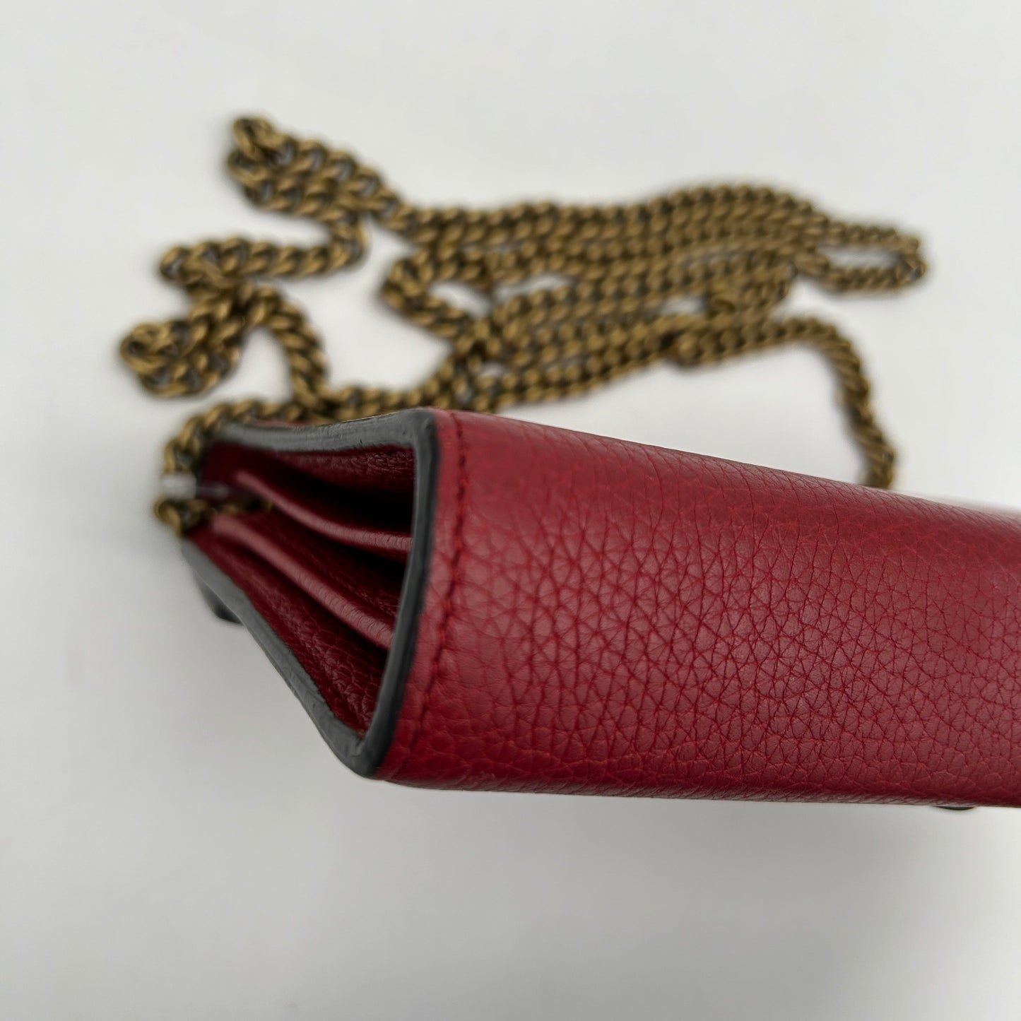 Gucci Red Leather GG Marmont Wallet On Chain Mini