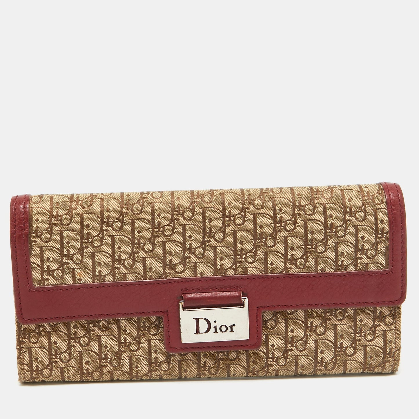 Dior Red/beige Oblique Fabric And Leather Street Chic Wallet