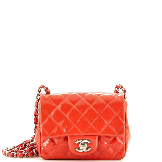 CHANEL Square Classic Single Flap Bag Quilted Patent Mini