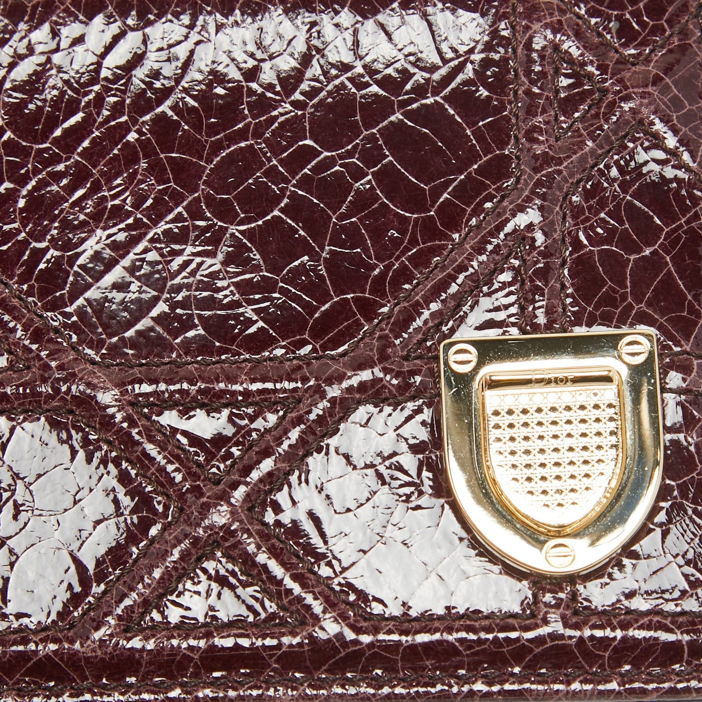 Dior Burgundy Crackled Patent Leather Diorama Card Holder