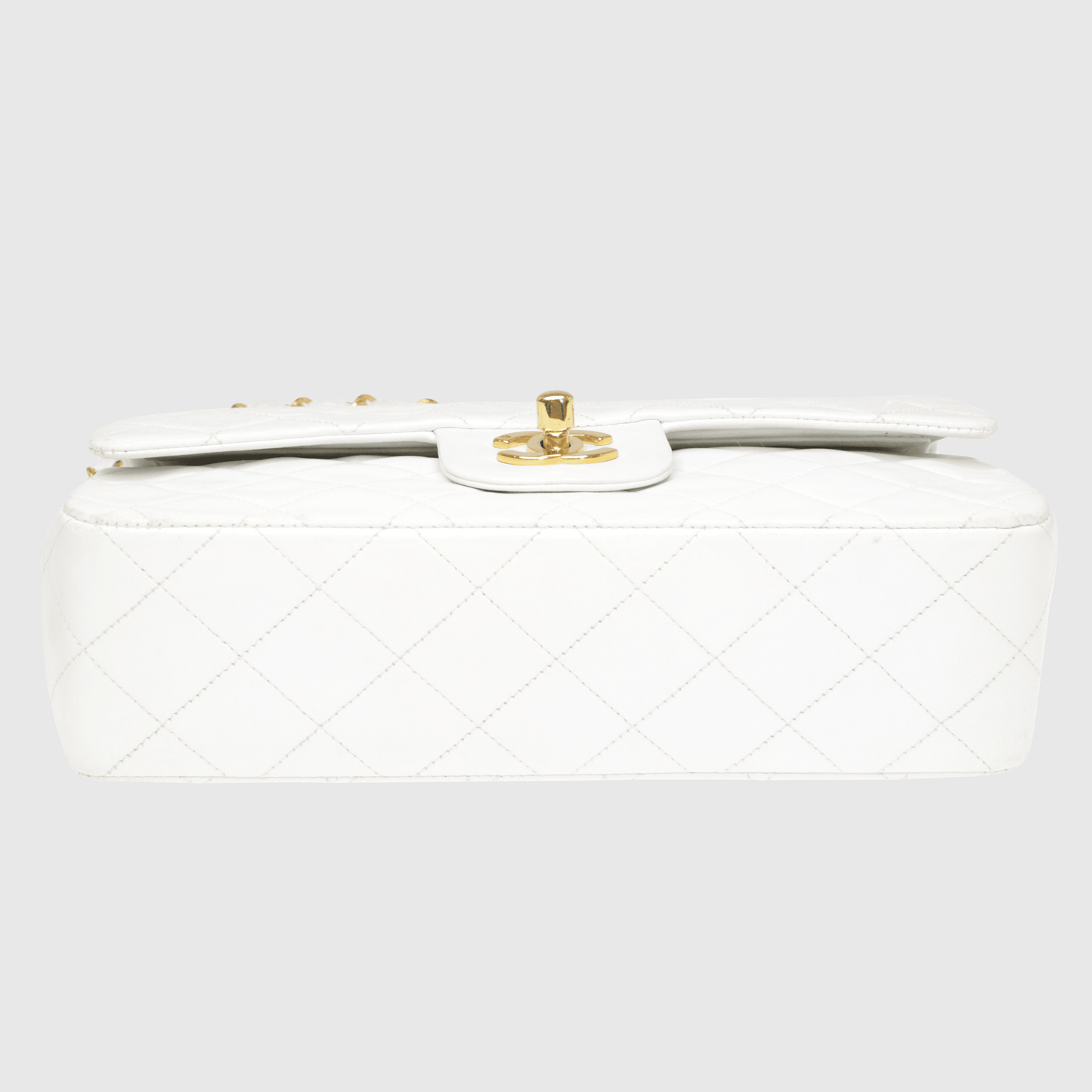 White Vintage Quilted Classic Medium Double Flap Bag w Gold Hardware