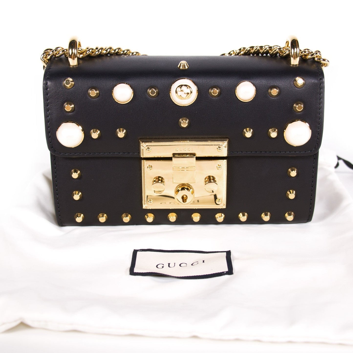 Gucci Padlock Studded Leather Shoulder Bag