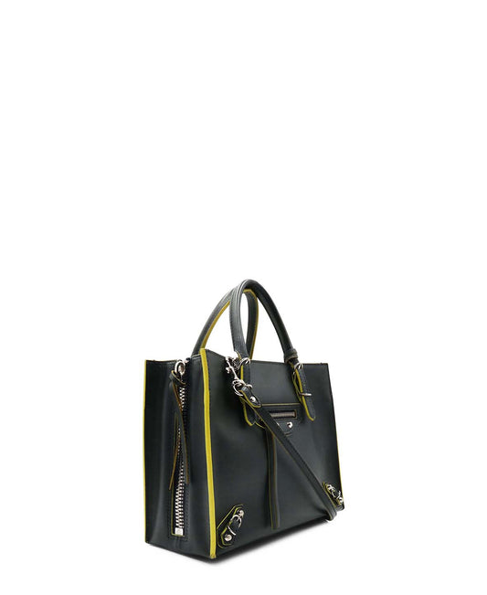 Papier Mini A4 Zip Around Tote Dark Green Yellow