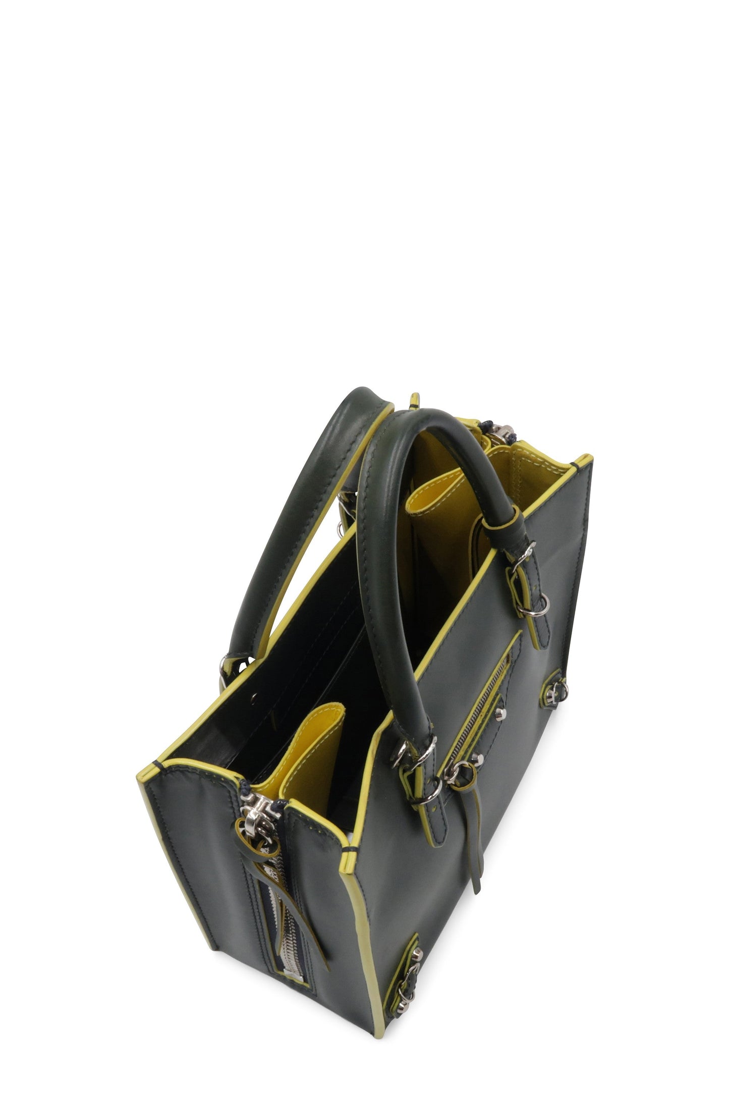 Papier Mini A4 Zip Around Tote Dark Green Yellow