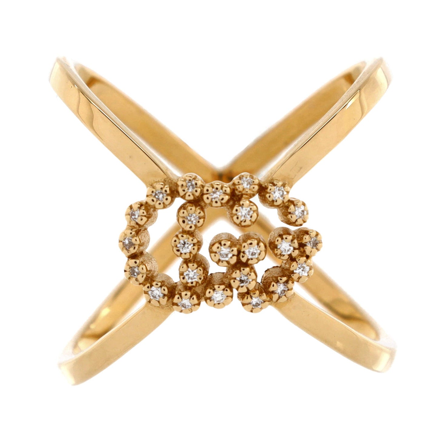 GG Running Cross Ring 18K Yellow Gold with Diamonds
