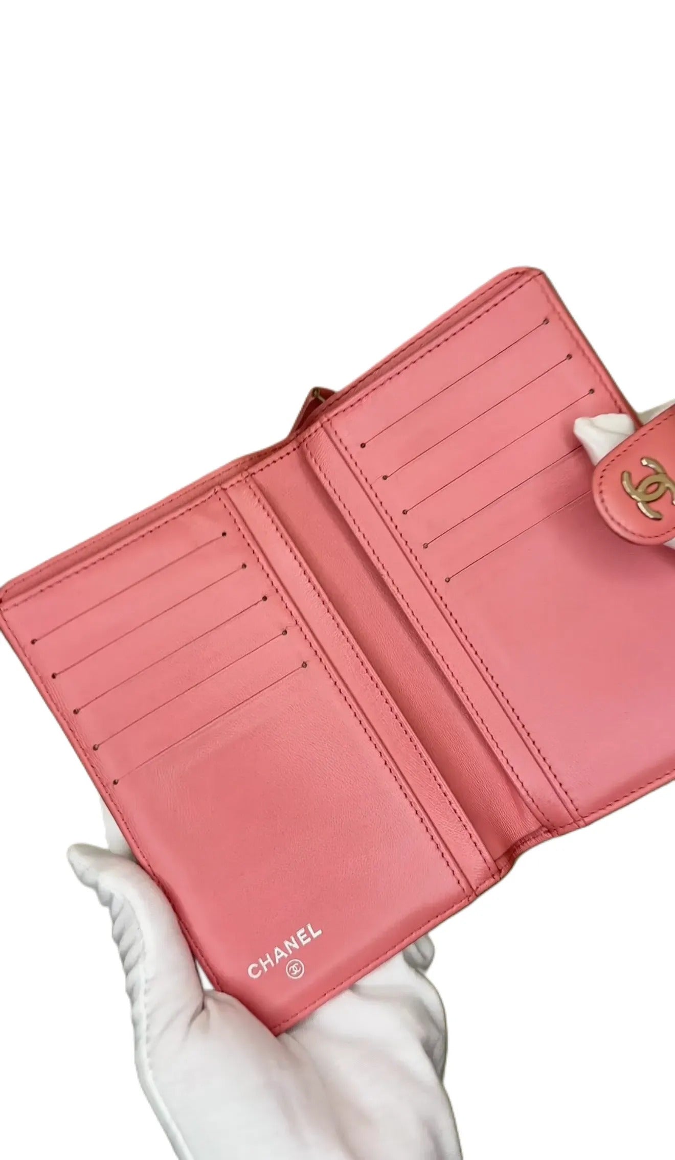 Chanel Pink Lambskin Quilted Zipped Pocket Wallet