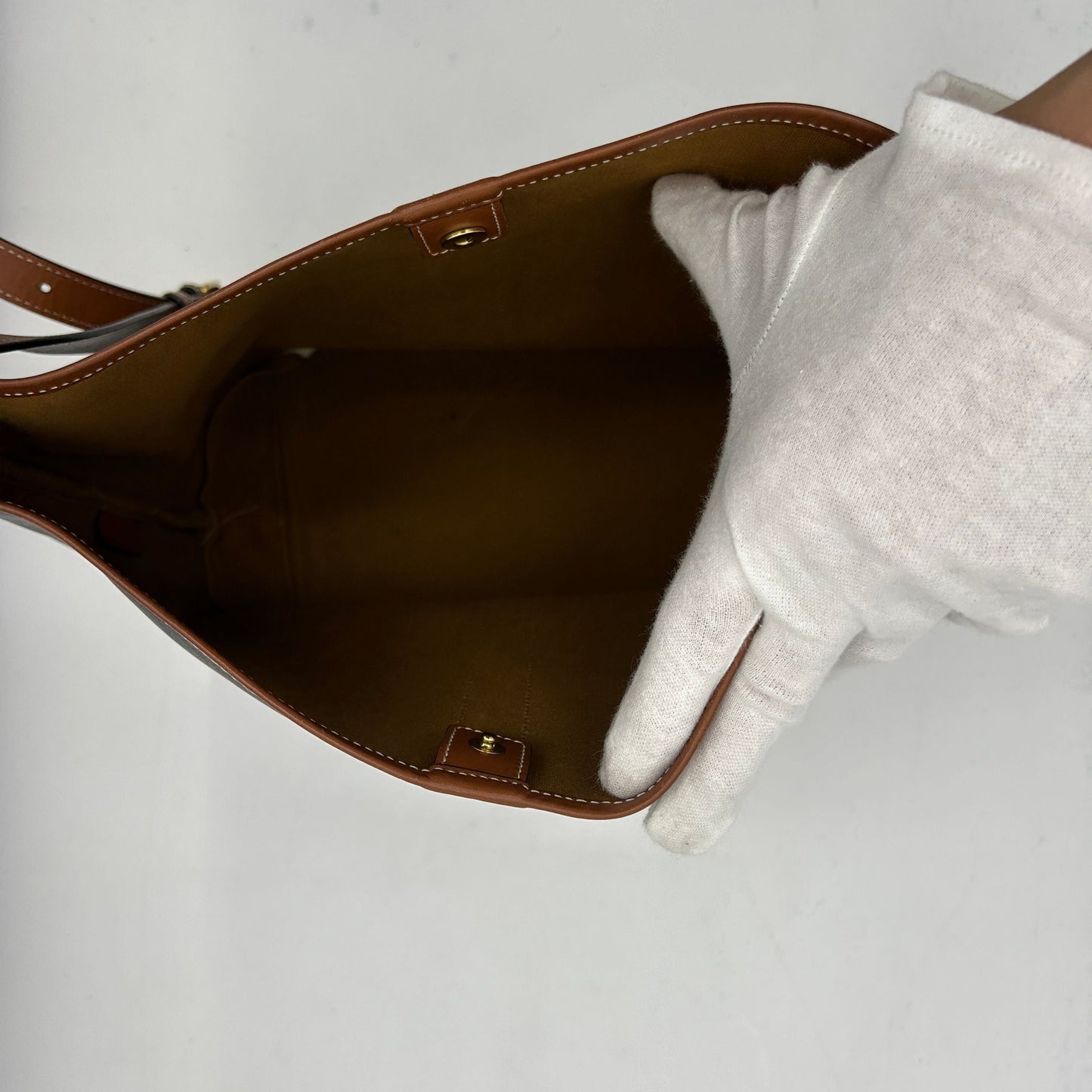 CELINE Triomphe Canvas Calfskin Medium Bucket Bag Tan LA35846