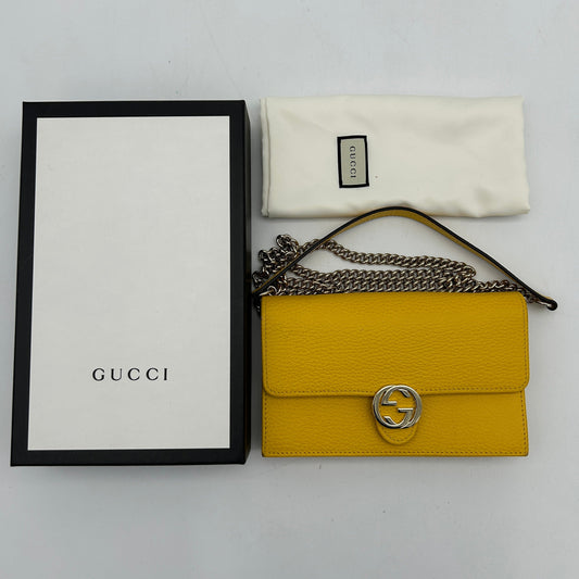 Gucci Interlocking Yellow Leather Clutch Bag