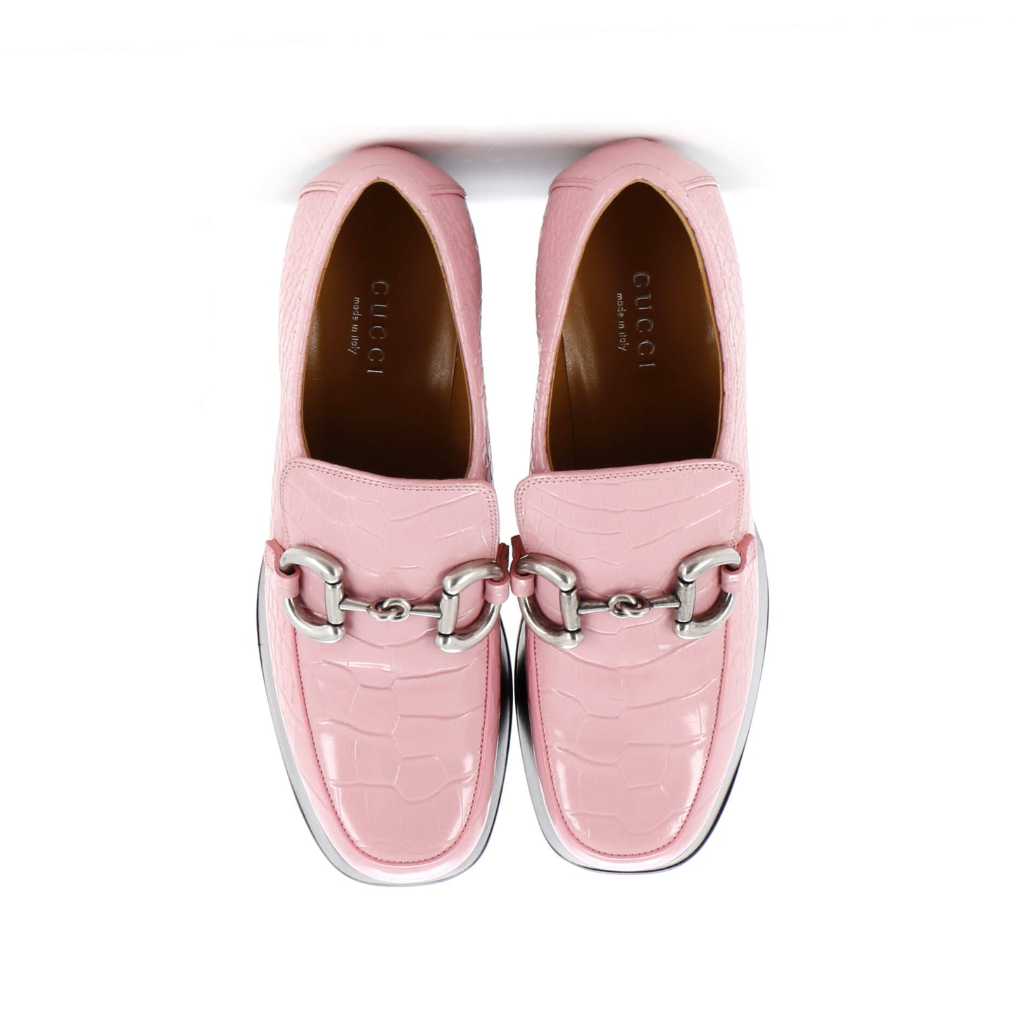 Women's Horsebit Platform Loafers Crocodile Embossed Leather