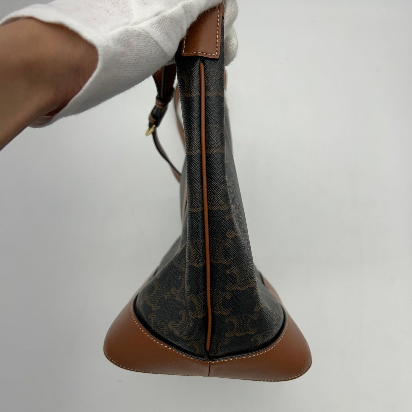 CELINE Triomphe Canvas Calfskin Medium Bucket Bag Tan LA35846