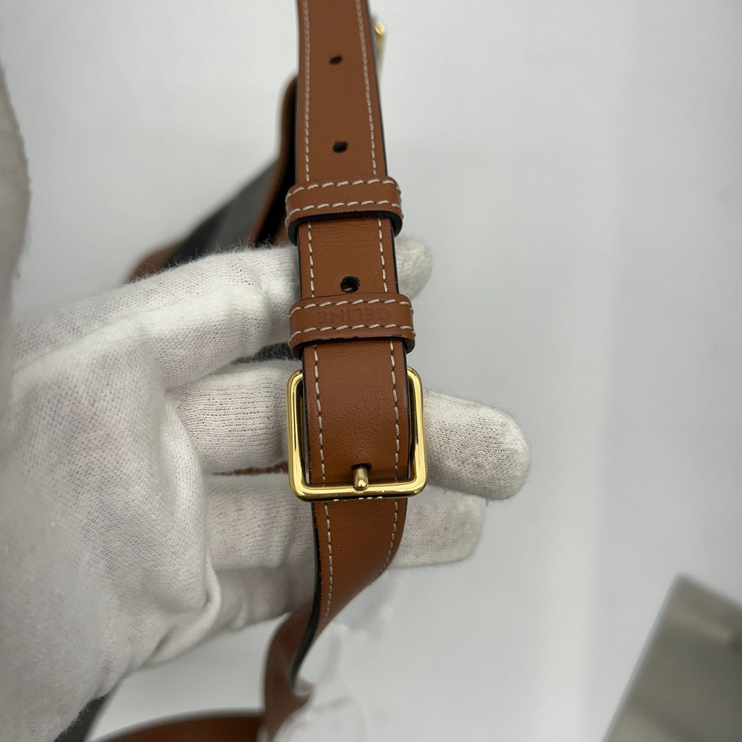 CELINE Triomphe Canvas Calfskin Medium Bucket Bag Tan LA35846
