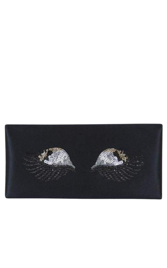 Black Harlow Eye-Embellished Envelope Clutch