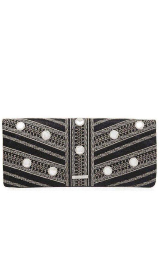 Black Leather Fold Over Clutch