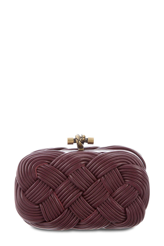 Leather Braided Knot Clutch Dark Barolo