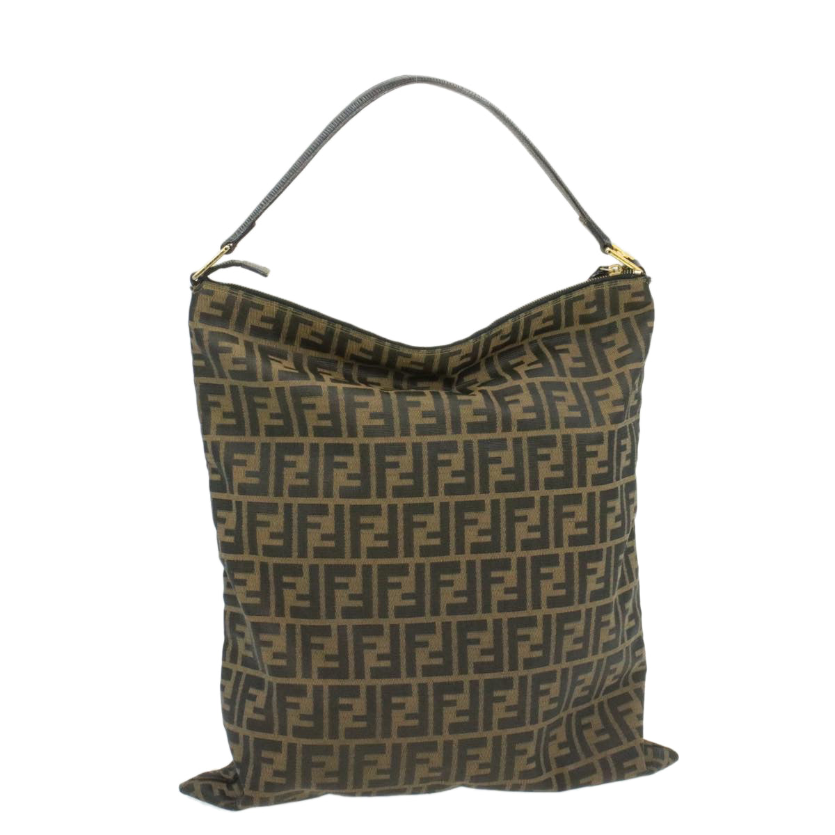 FENDI Zucchino Canvas Shoulder Bag Black Brown am152b