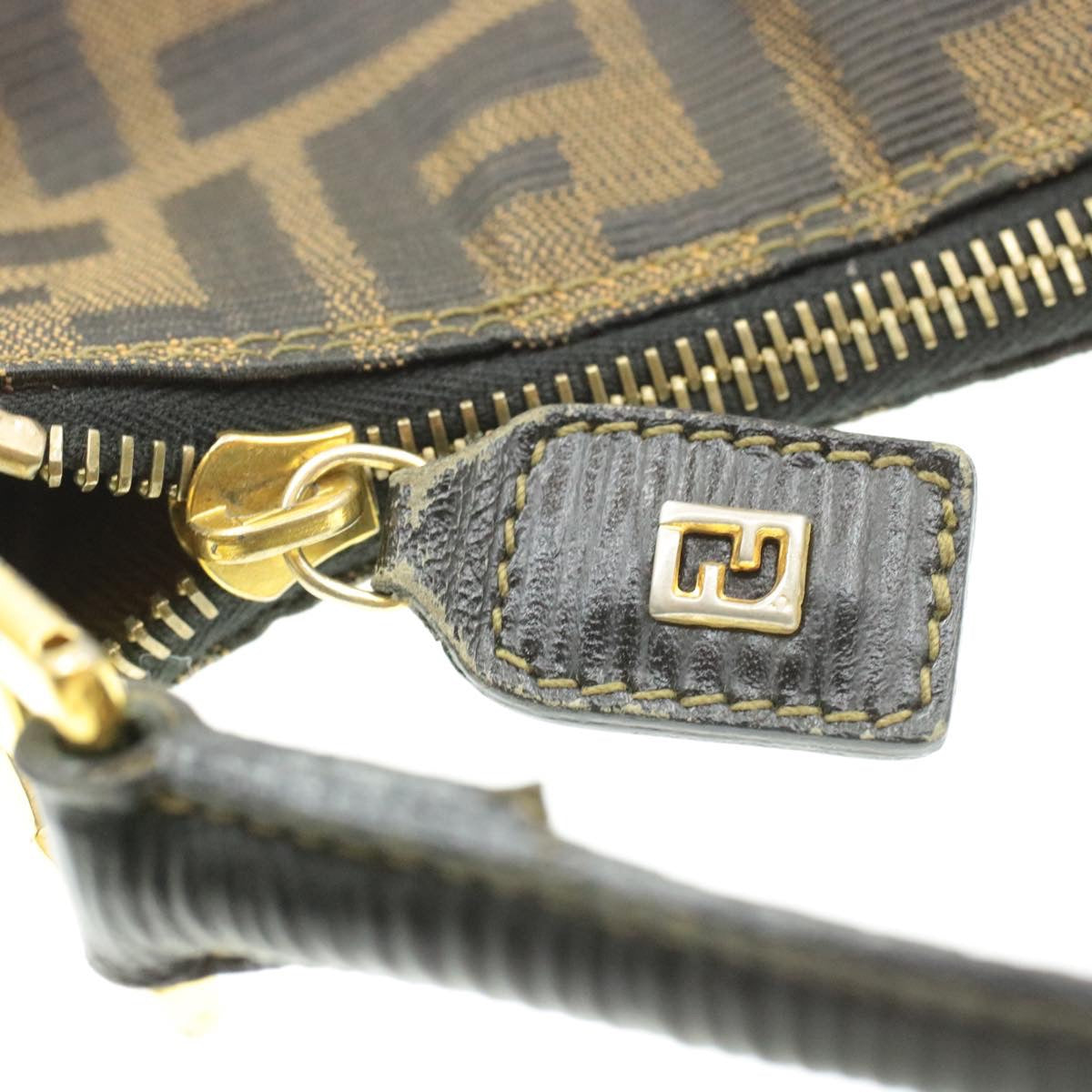 FENDI Zucchino Canvas Shoulder Bag Black Brown am152b