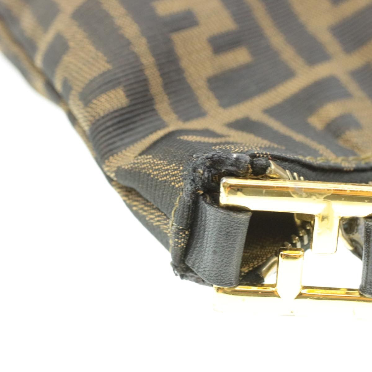 FENDI Zucchino Canvas Shoulder Bag Black Brown am152b