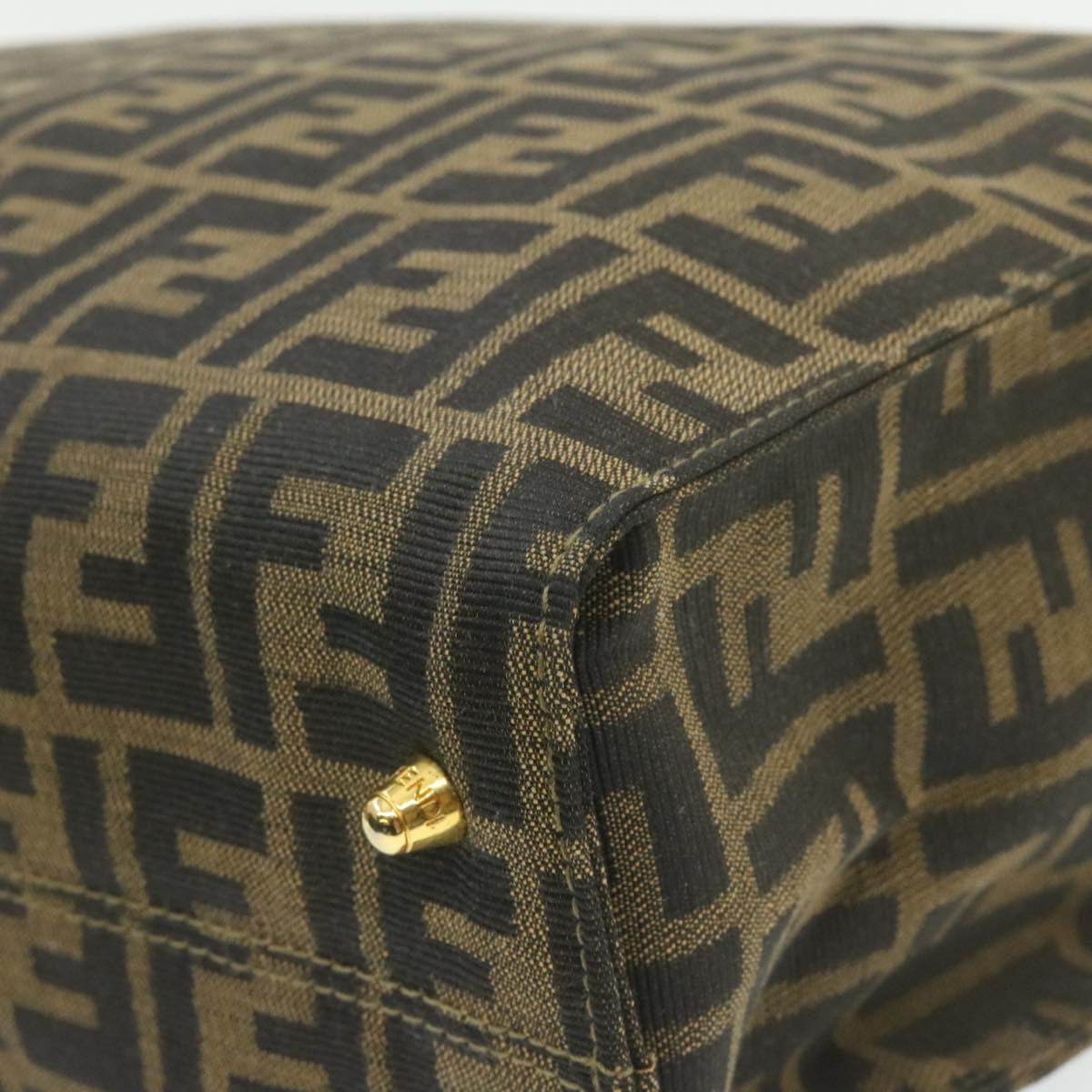 FENDI Zucca Canvas Hand Bag Brown Black am332b